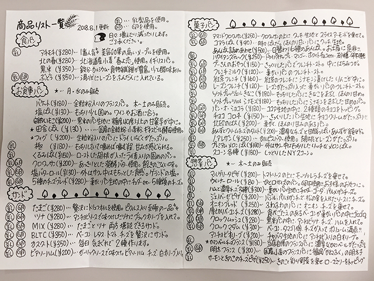アネモネのメニュー