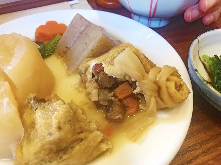 ひとこきゅうの根菜の巾着のおでん風