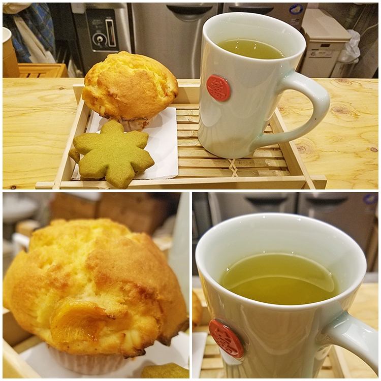 金木犀茶店のマフィンとクッキーサンドと菊花茶のセット