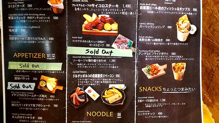 中野ビール工房のビールに合うフードメニュー