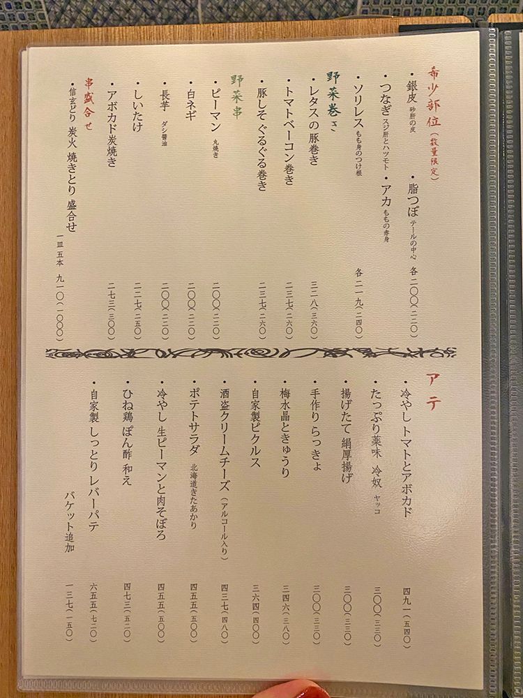 バードスペースのメニュー4