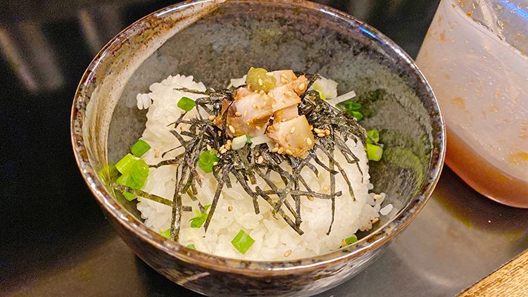 豚野郎の雑炊用のご飯とポン酢