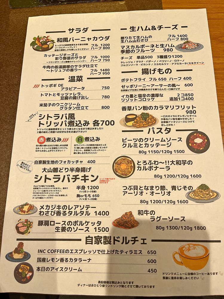 Pizzer Citrabaのメニュー