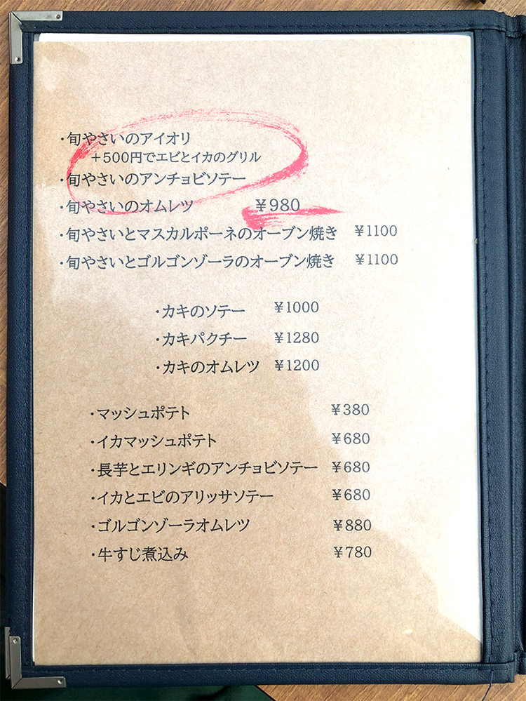 「立飲ビストロRyo」のフードメニュー