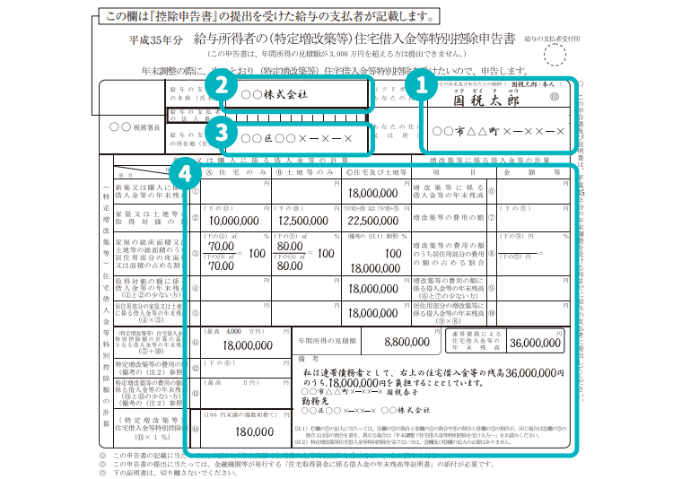 住宅借入金等特別控除申告書の書き方