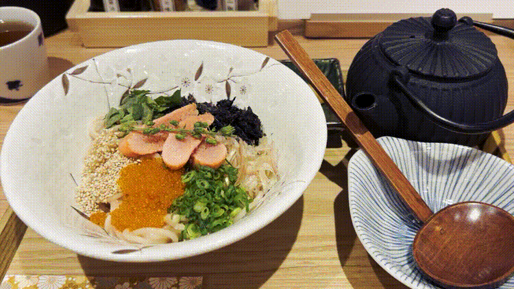 「東京たらこスパゲティ 吉祥寺店」の炙りたらこのお出汁スパゲティGIF