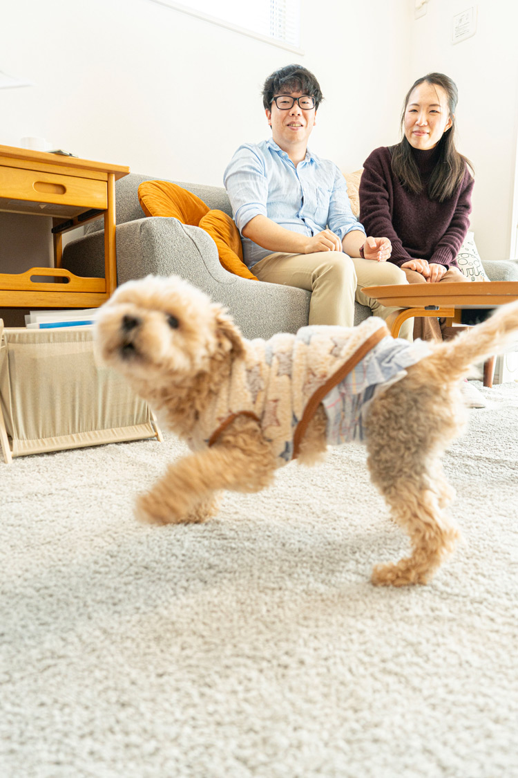 愛犬を微笑ましく見るご夫婦
