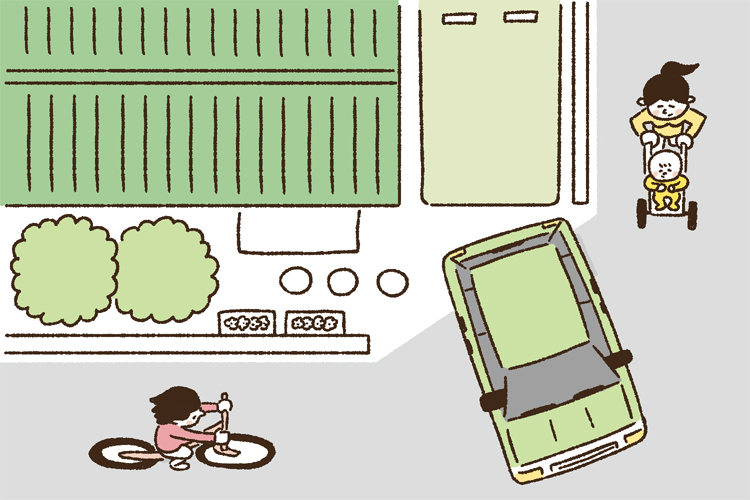 隅切りによって、見通しが良くなり車を停めやすい