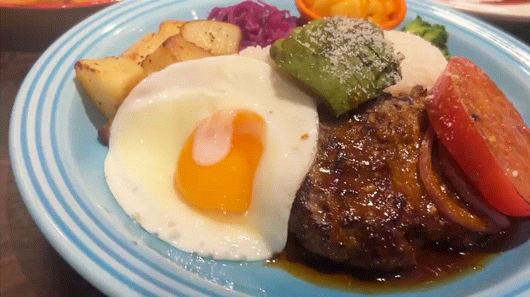 「Kona's Coffee 西荻窪店」アボカドハンバーグロコモコGIF