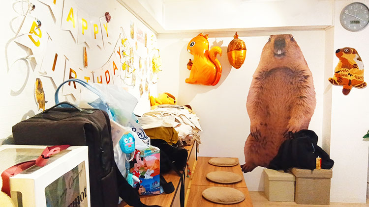 マーモット村の荷物置きコーナー