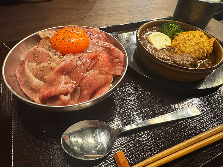 「藤波和牛厨房」の黒毛和牛リブロースすき焼めし&塊肉とメンチのシチュー