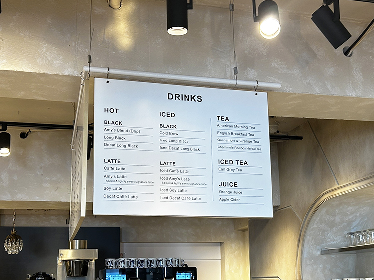 「Amy's Bakeshop」ドリンクメニュー