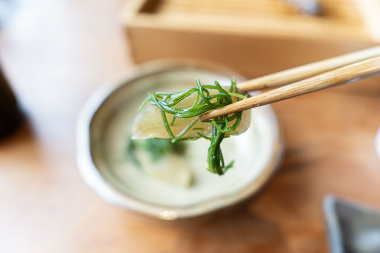 「焼鳥 七転八起」のおかひじきとヤーコン辛子和え