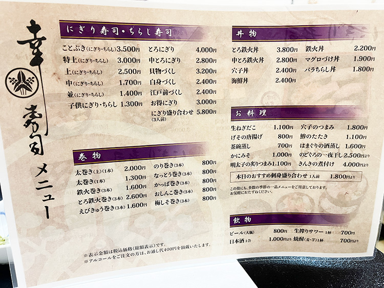 「幸寿司」のメニュー3