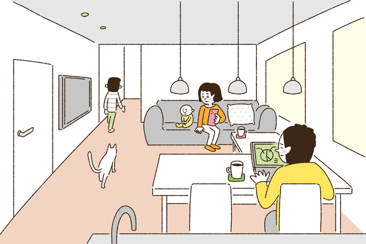 リビングとダイニングが直線で構成されている部屋